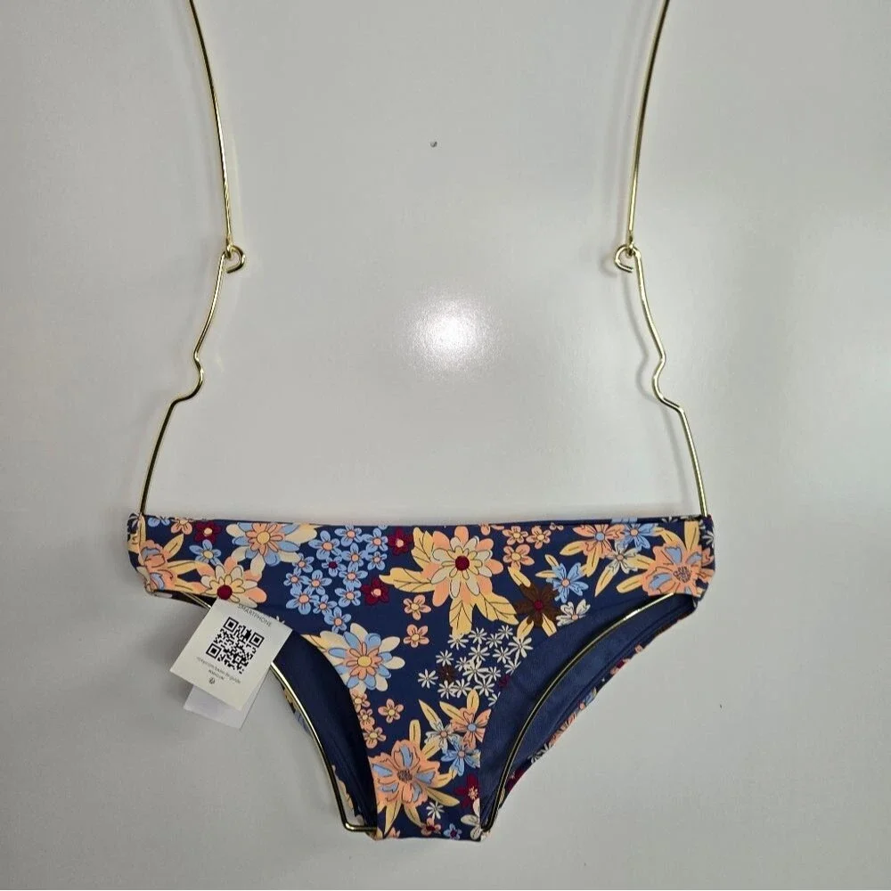 Roxy Beach Classics Hipster Bikini Bottoms Sz XS Bijou Blue New Tropic F…